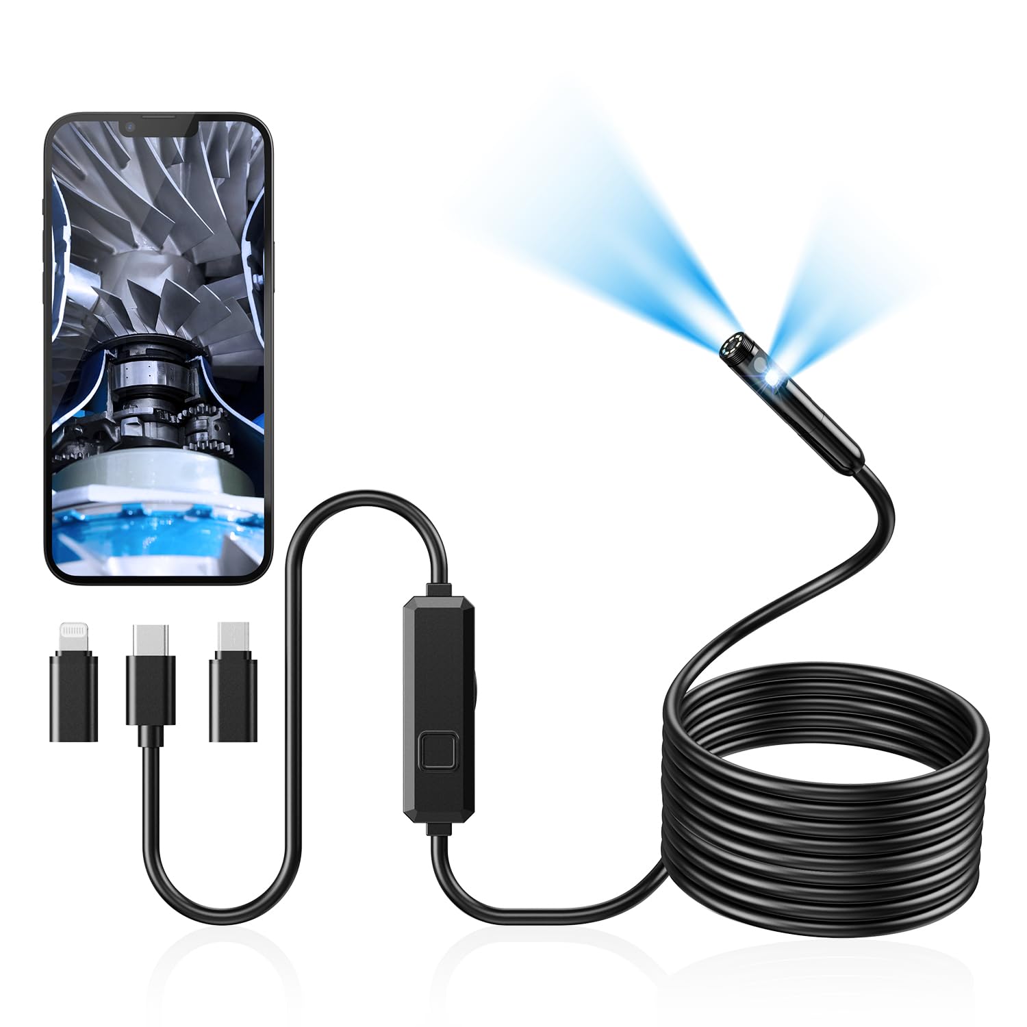 Acoath Endoscope Camera with Light, Dual-Lens 1920P HD Borescope with 8 Adjustab