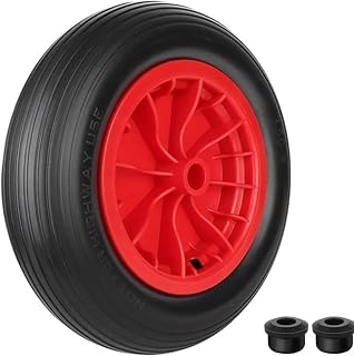 CROWNSHOP Wheelbarrow Wheel Replacement 14" 3.50-8 PU Solid Puncture Red | Puncture Proof PU Wheelbarrow Tyre With Solid Design, Heavy Duty Replacement Wheel Garden Carts, Trolleys Barrows.
