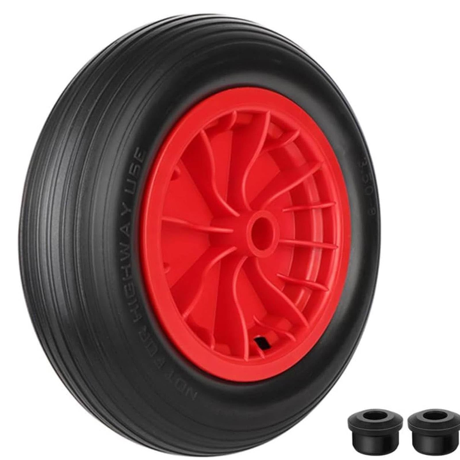 CROWNSHOP Wheelbarrow Wheel Replacement 14" 3.50-8 PU Solid Puncture Red | Punct