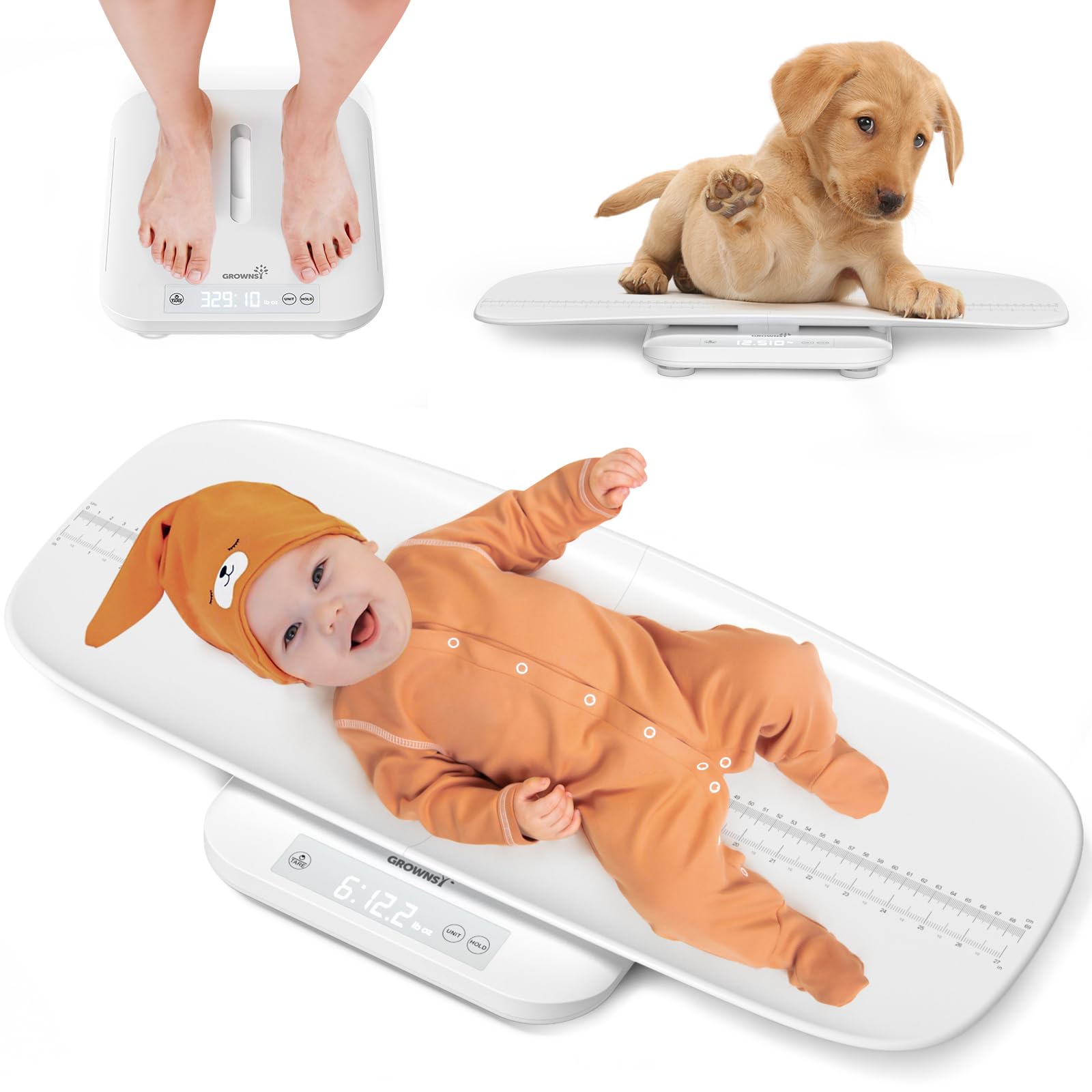 GROWNSY Digital Baby Scale & Pet Scale Up to 330 lbs, White | Accurate Weighing,