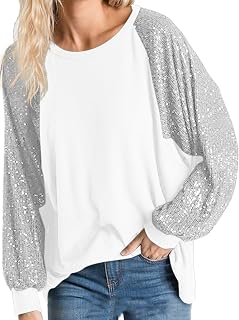 ALLTB Women's Sequin Tops Sparkle Long Sleeve Blouses Shimmer Glitter Sweatshirt Party Crewneck Loose Fit Shirts