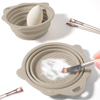 Makeup Brush Cleaner Bowl, Foldable Silicone Makeup Brush Cleaning Tool for Deep Cleaning and Travel Use, Gray