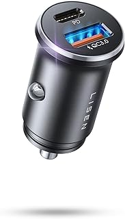 LISEN Mini USB C Car Charger, [Aluminum Alloy] Cigarette Lighter Adapter, 54W Car Charger USB C Fast Charger, Car Phone Charger, 12V USB Outlet, Car Accessories for iPhone 17 16 Pro Max Air 15 Galaxy