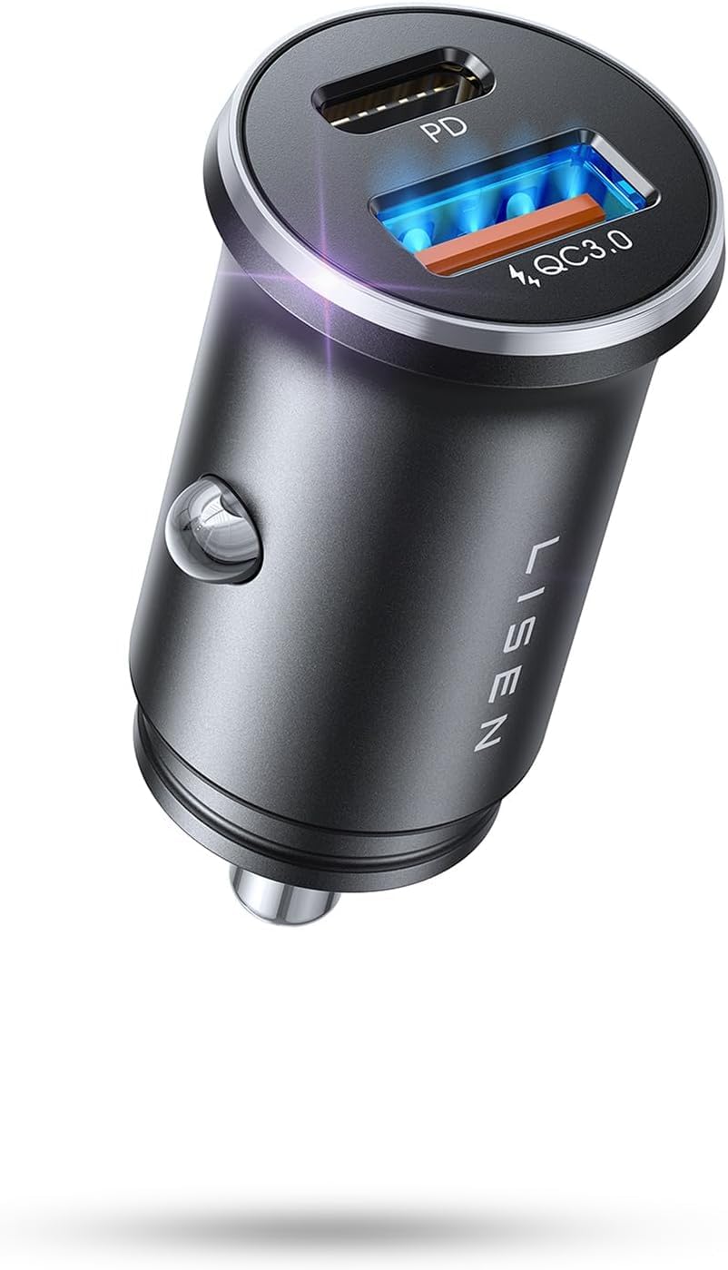 LISEN Mini USB C Car Charger, [Aluminum Alloy] Cigarette Lighter Adapter, 54W Ca