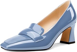 Castamere Women's Chunky Mid Width Square Heel Pointed Pumps Slip-on Office Dress Loafers Shoes 7CM Heels