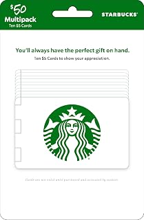 Starbucks Physical Gift Card | Multipack of $5 x 10 - $50