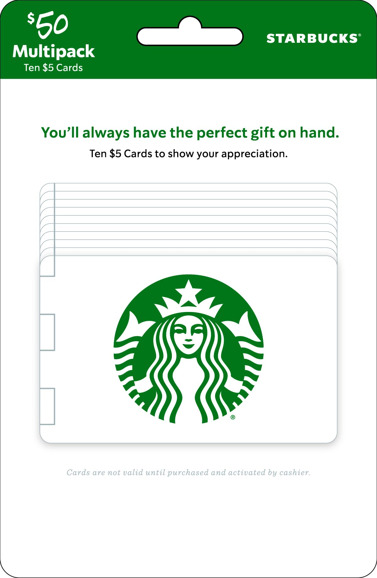 Starbucks Physical Gift Card | Multipack of $5 x 10 - $50