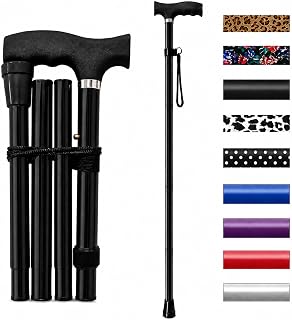 Life Healthcare Folding Walking Stick, Adjustable Aluminium Cane, Black | Lightweight folding aluminium walking stick, adjustable height, ergonomic handle and non-slip tip for secure daily support.