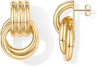 PAVOI 14K Gold Plated Door Knocker Earrings for Women, Chunky Drop Earrings