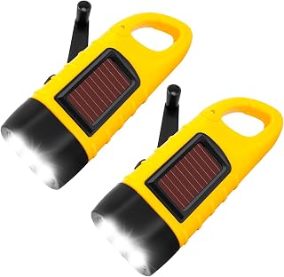 BINGKELE 2 Pack Wind Up Torch, LED Torch, Hand Crank Torc h, Solar Powered Torc h, Super Bright Emergency Tor-ch with Carabiner Hook, Portable Camping to RCH for Hiking, Outdoor, Survival Gear