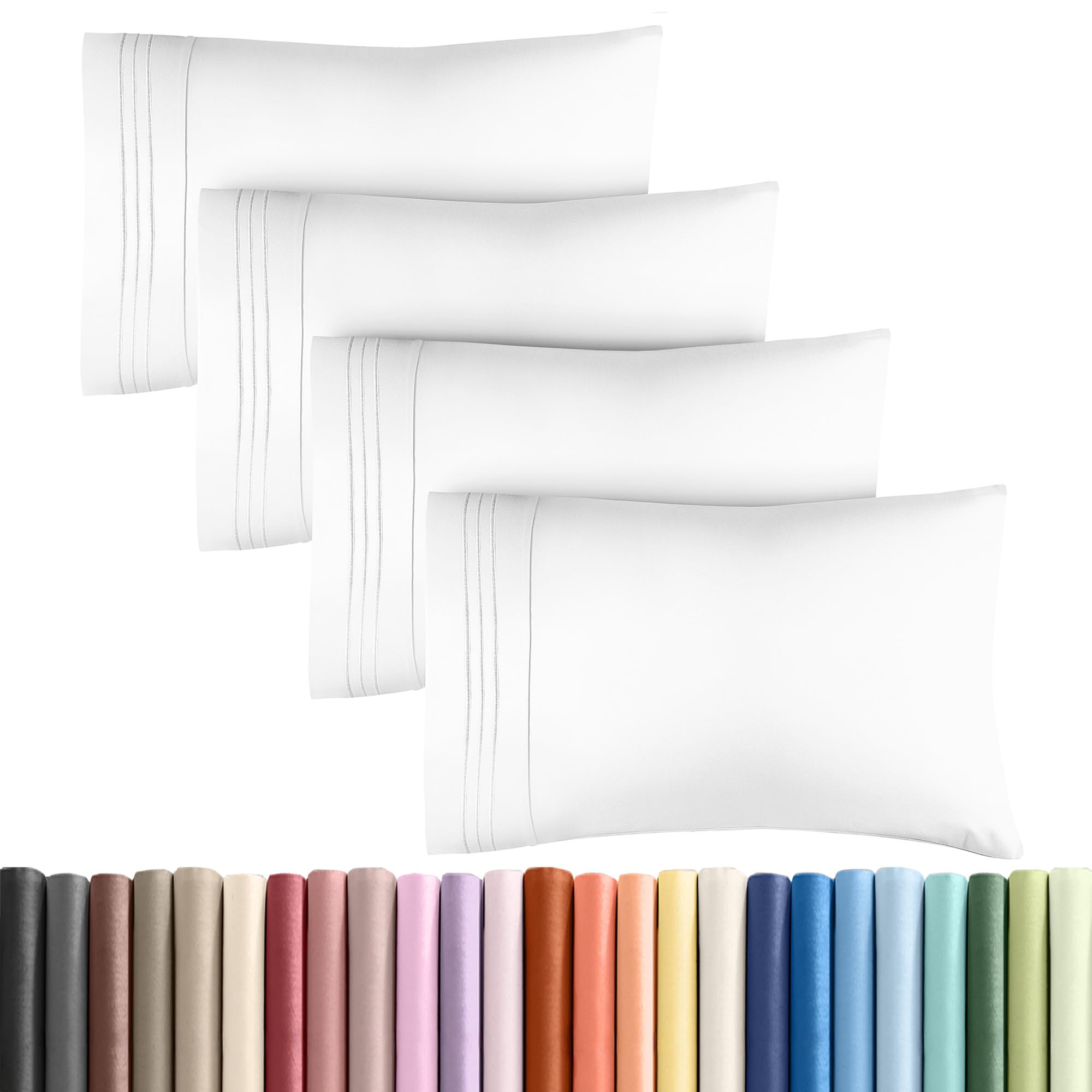 Queen Pillow Cases Set of 4 - Ultra Soft Cozy Pillowcase Covers - White