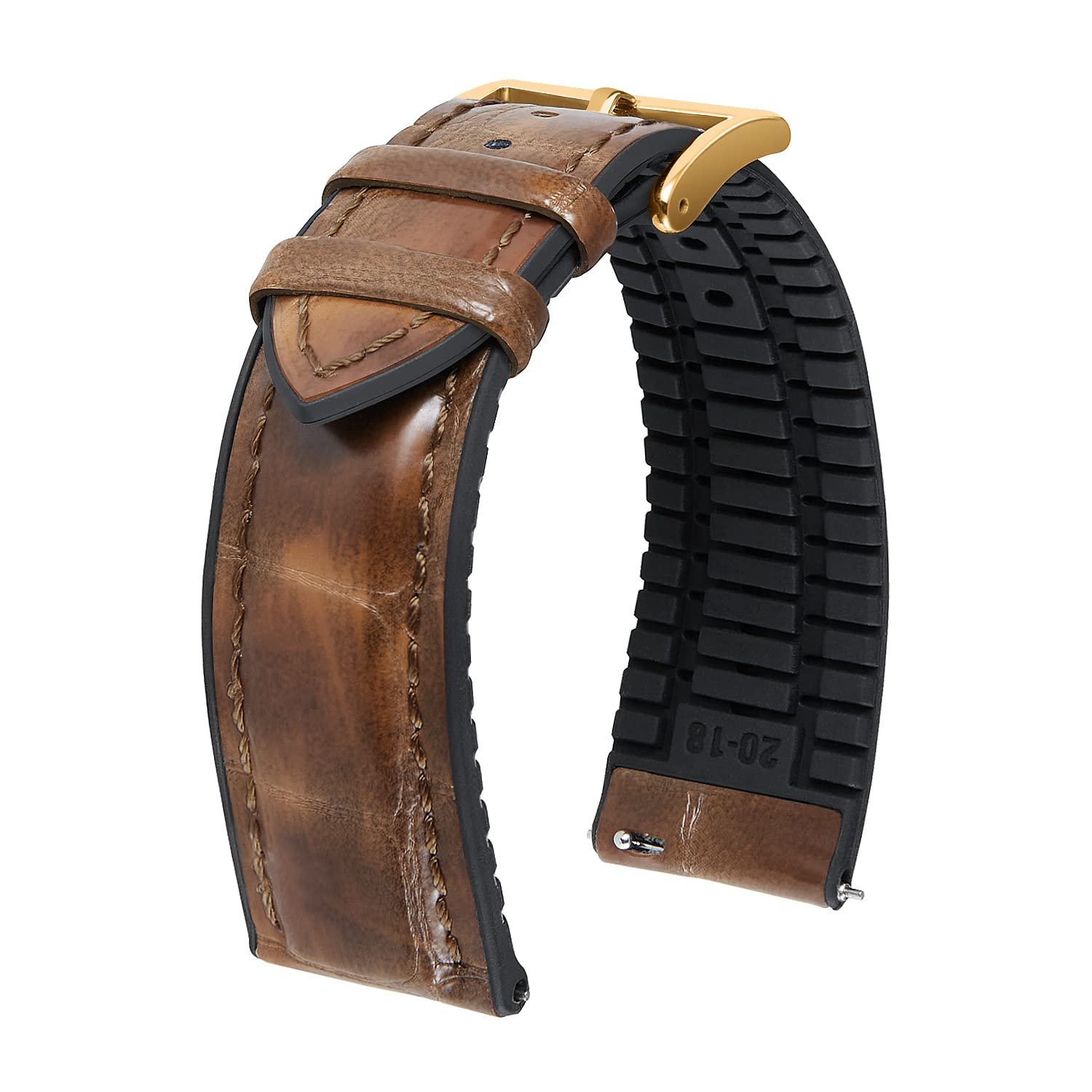 BINLUN Alligator Pattern Leather Watch Strap and Silicone Hybrid Replacement Qui