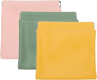 Pocket Cosmetic Bags, 3pcs 5x5 Inch Waterproof Mini PU Leather Makeup Bag Coin Pouch No Zipper Self Closing Portable Squeeze Makeup Pouch for Travel Toiletries, Pink, Green, Yellow
