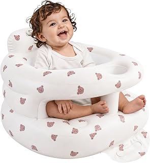 Inflatable Baby Seat with Built-in Pump and Back Support, Brown Bear | Portable Sit Me Up Floor Seat, Blow Up Baby Chair for Infants 3-36 Months, Home & Travel