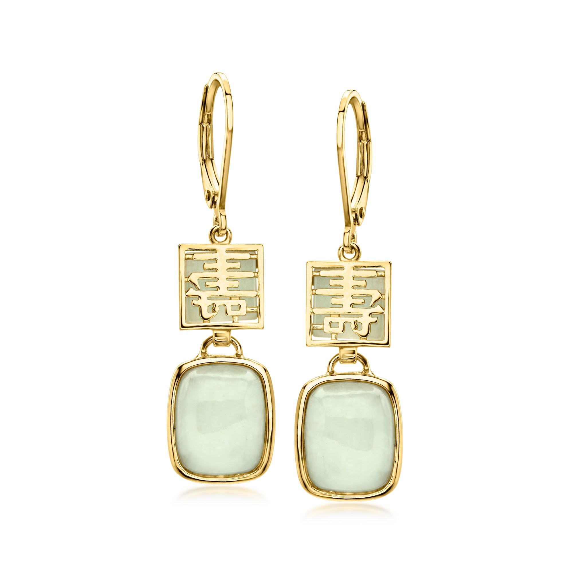 Ross-Simons Jade "Longevity" Drop Earrings in 18kt Gold Over Sterling