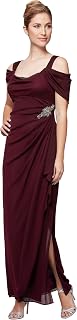 Alex Evenings Women's Long Cold Shoulder Mother of the Bride Dress with Beaded Detail at Hip