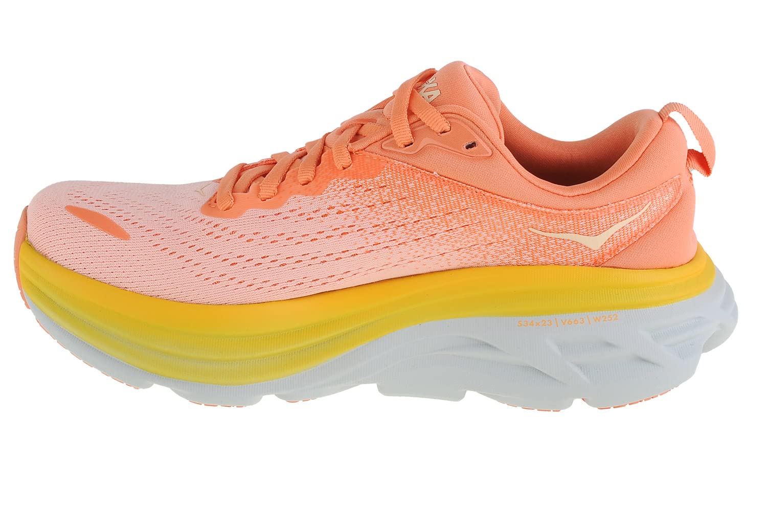 HOKA ONE ONE Women's Bondi 8 Running Shoes, Shell Coral/Peach Parfait, 4 UK