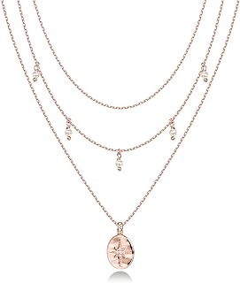 PAVOI Gold Layered Necklaces for Women, 14K Rose Plated Pearl Pendant Stack