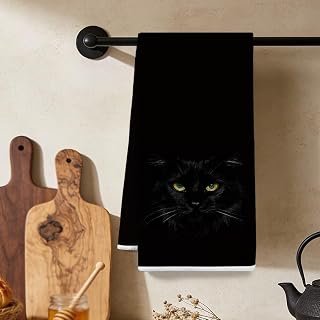 Kitchen Tea Towels, Absorbent Absorbent Microfiber Tea Towels, Gothic Cat Design, Waffle Tea Towel, Cat Lover Gift
