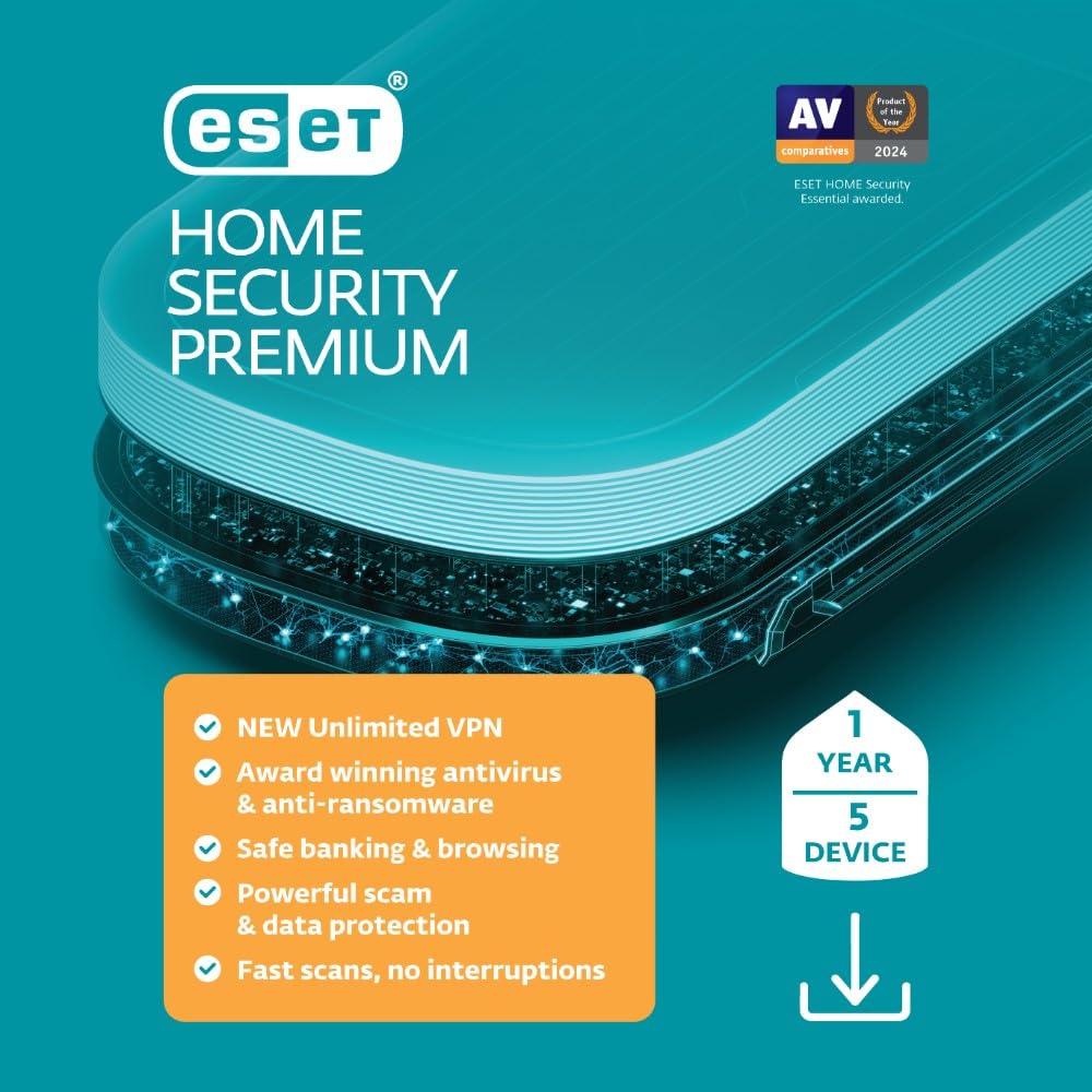 ESET Home Security Premium | Antivirus | 2025 Edition | 5 Devices | 1 Year| Unli