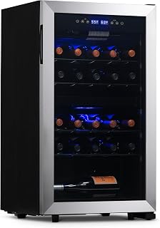NewAir 19" Dual Zone Wine Fridge for 28 Bottles | Built-In or Freestanding Wine Cooler Refrigerator with Glass Door | Quiet Compressor Cooling & Exterior Digital Thermostat | Stainless Steel