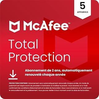 McAfee Total Protection 5 Appareil 2026 | Antivirus, VPN, Logiciel de sécurité | Abonnement de 24 mois, automatiquement renouvelé chaque année | Téléchargement numérique