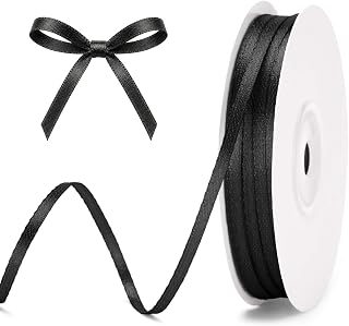 G2PLUS 100 yards Black Satin Ribbon: 3 mm Fine Decorative Ribbon for Gift