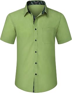 HISDERN Men's Short Sleeve Dress Shirt Regular Fit - Solid Summer Shirt with Chest Pocket S-4XL