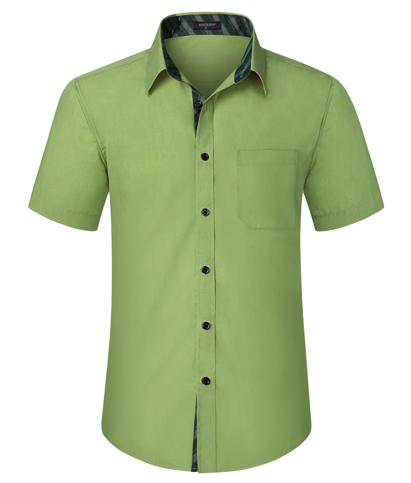 HISDERN Men's Short Sleeve Dress Shirt Regular Fit - Solid Summer Shirt with Che
