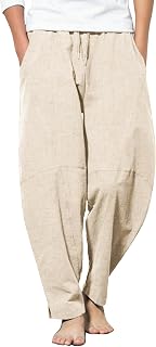 COOFANDY Mens Linen Harem Pants Drawstring Casual Elastic Waist Lightweight Pants Hippie Summer Beach Yoga Pants