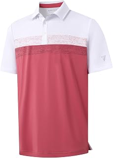 M MAELREG Golf Shirts for Men Dry Fit Performance Chest Print Color Block Moisture Wicking Casual Short Sleeve Polo Shirts