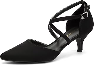 Greatonu Women Pumps Kitten Heel Strappy Cross Pointed Pumps