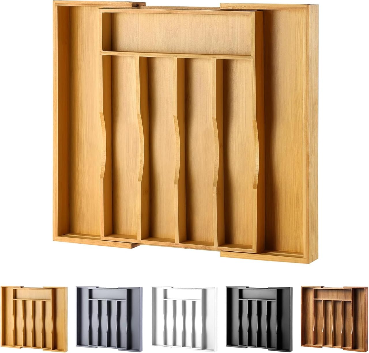 oridom Expandable Bamboo Kitchen Drawer Organizer for Cutlery and Utensils, Adju