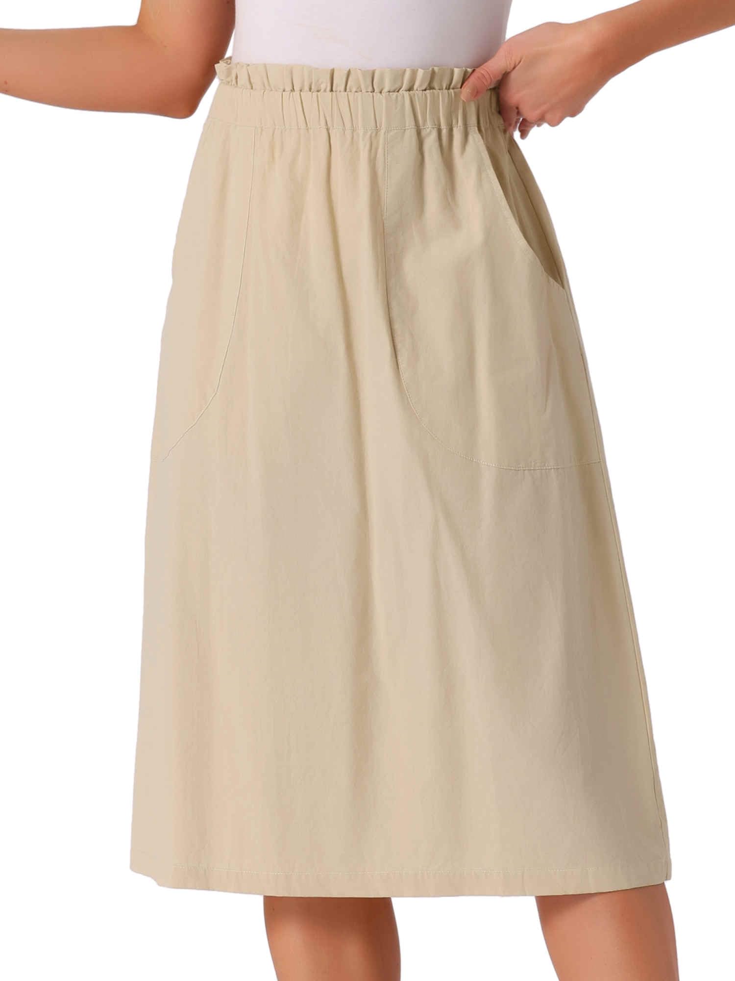 Allegra K Women's Cotton A-Line Skirt Elastic High Waist Casual Midi Skirts