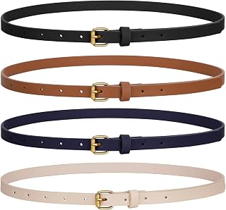 JASGOOD Pack of 4 Women Thin Leather Dress Belts Slim Jeans Trousers Belt with Gold Buckle