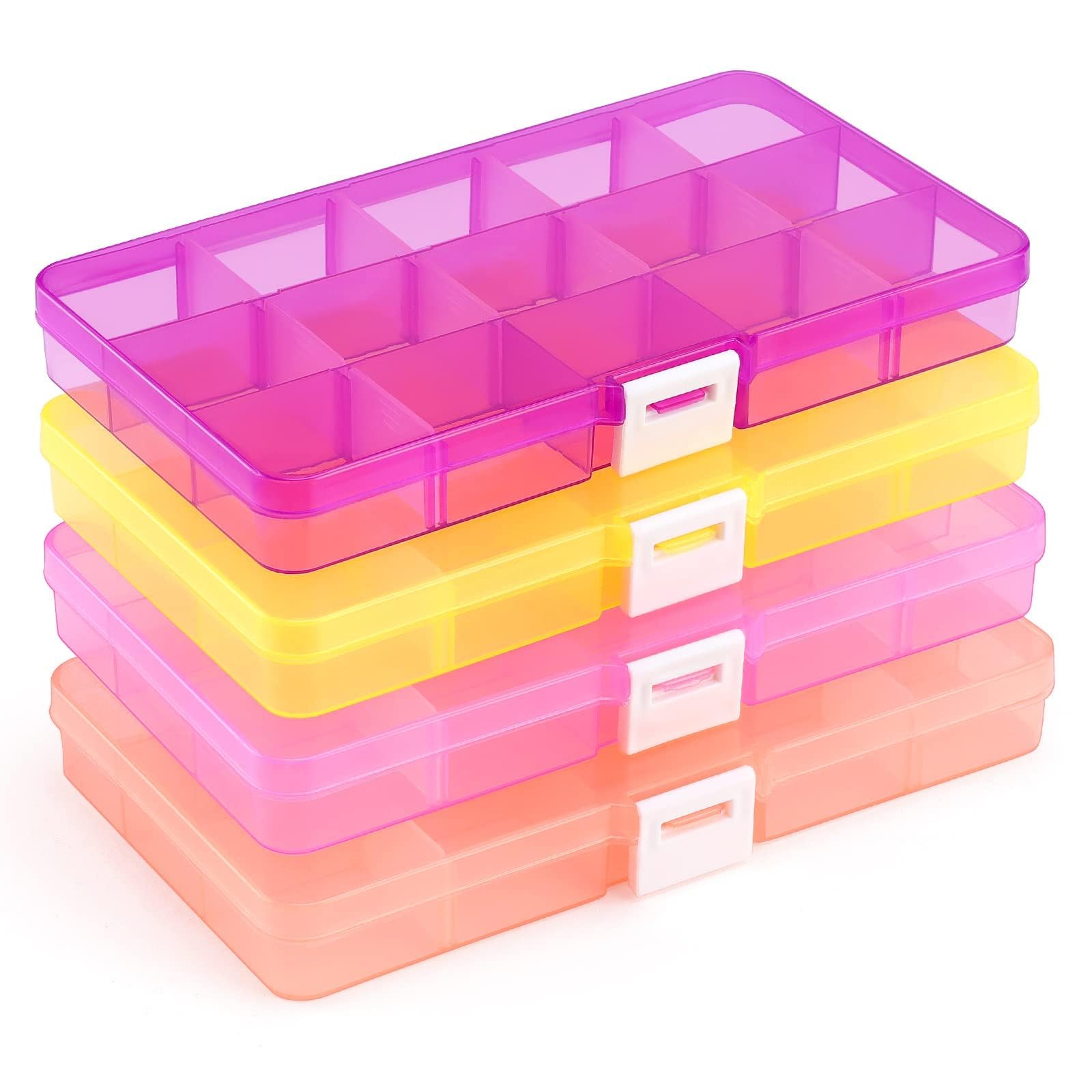 Opret Bead Organizer Box 15 Grids 4 Pack for Crafts | Jewelry Organizer, Plastic