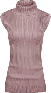 V28 Women's Sleeveless Ribbed High Neck Turtleneck Stretch Knit Sweater