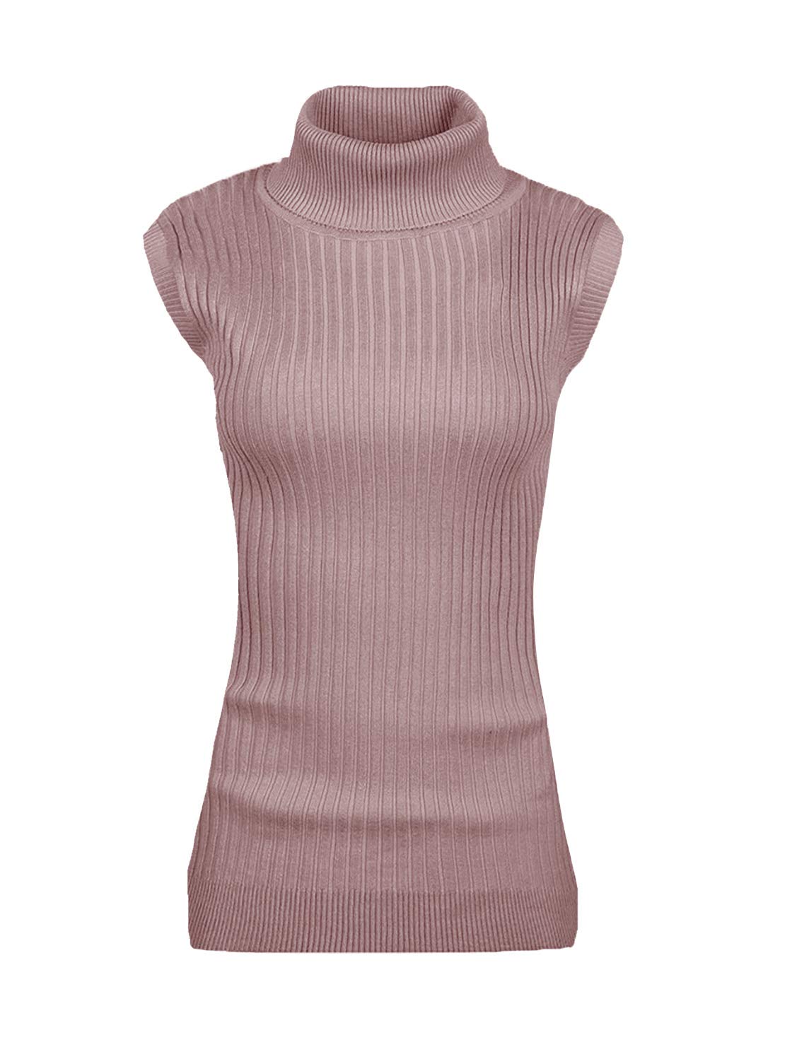 V28 Women's Sleeveless Ribbed High Neck Turtleneck Stretch Knit Sweater