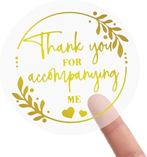 500 Pieces Thank You for Accompanying with Me Stickers 1.5 Inch Gold and Transparent with Beautiful Patterns Self Adhesive Waterproof for Gift Wrapping