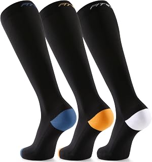FITRELL 3 Pairs of Compression Socks for Men and Women, 20-30 mmHg Knee Socks