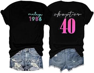40th Birthday Gift T-Shirt Women Vintage 1986 Birthday Party Shirt Casual Short Sleeve 40 Bday Shirt Tee Tops