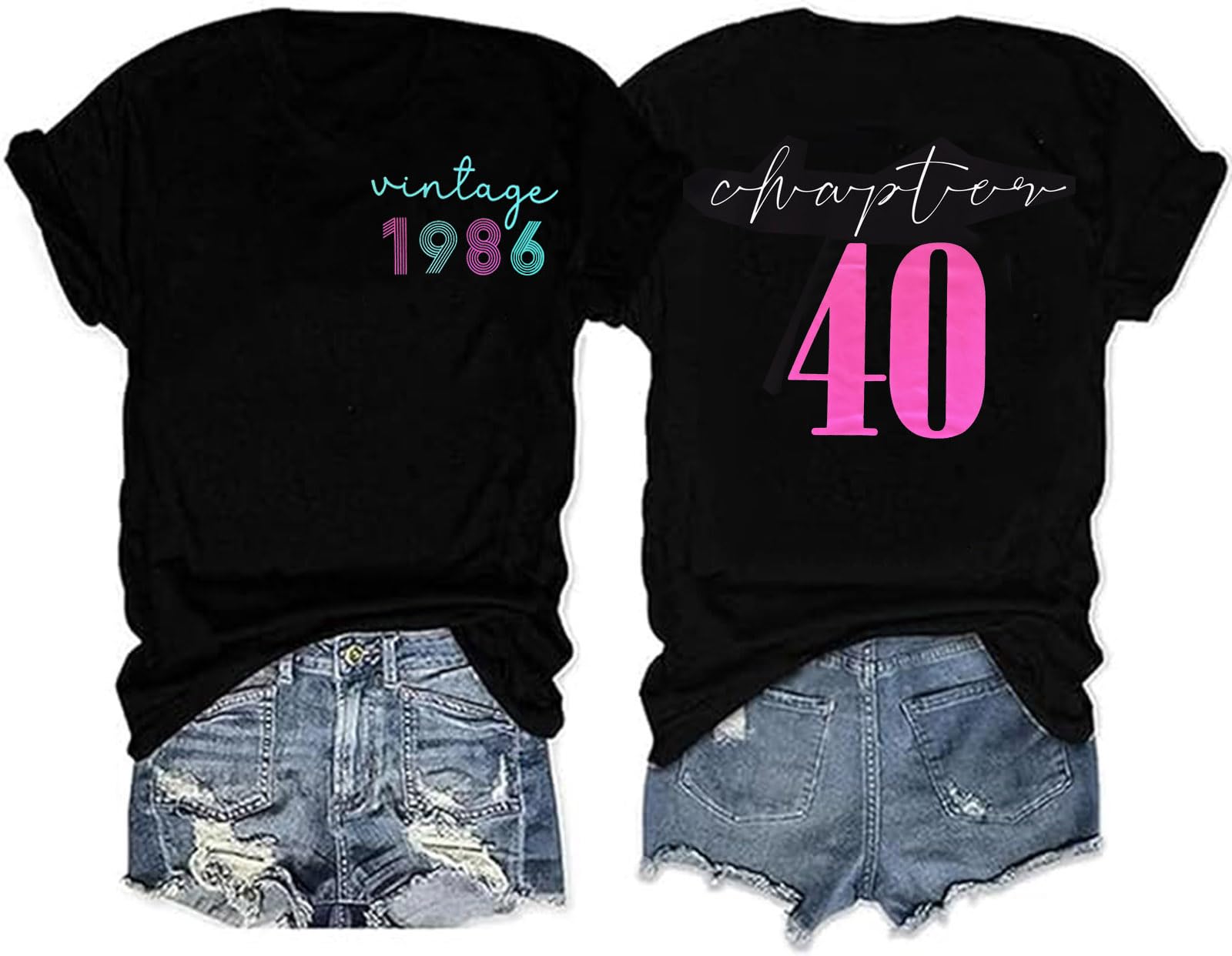 40th Birthday Gift T-Shirt Women Vintage 1986 Birthday Party Shirt Casual Short 