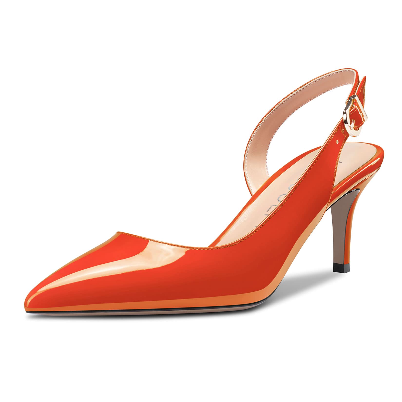 HDEUOLM Women's Stiletto Low Kitten Heel Lace Toe Cap Slip-on Slingback Pumps Cu