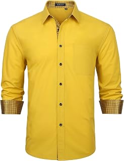 Enlision Men's Long-Sleeved Business Shirt, Regular Fit, Casual Shirt, Modern, Wedding Shirt with Pocket