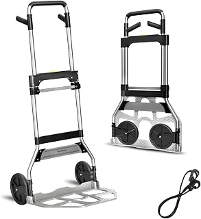 Teprovo Folding Hand Truck Dolly Cart,340LB Capacity Portable Aluminum Dolly Cart with Telescoping Handle and 7 Inch Rubber Wheels for Moving,Shopping,Travel,Office Use