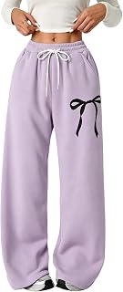 Verdusa Girl's Bow Baggy Sweatpants Wide Leg Athletic Pants with Pockets