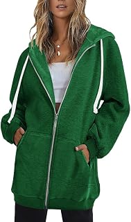 Onsoyours Hooded Jacket Women's Long Hooded Coat Casual Zip Sweatshirt Long Coat Jacket Tops with Hood Fashion Long Sweat Jacket Outwear Elegant Hoodie Sweat Jacket Autumn Winter