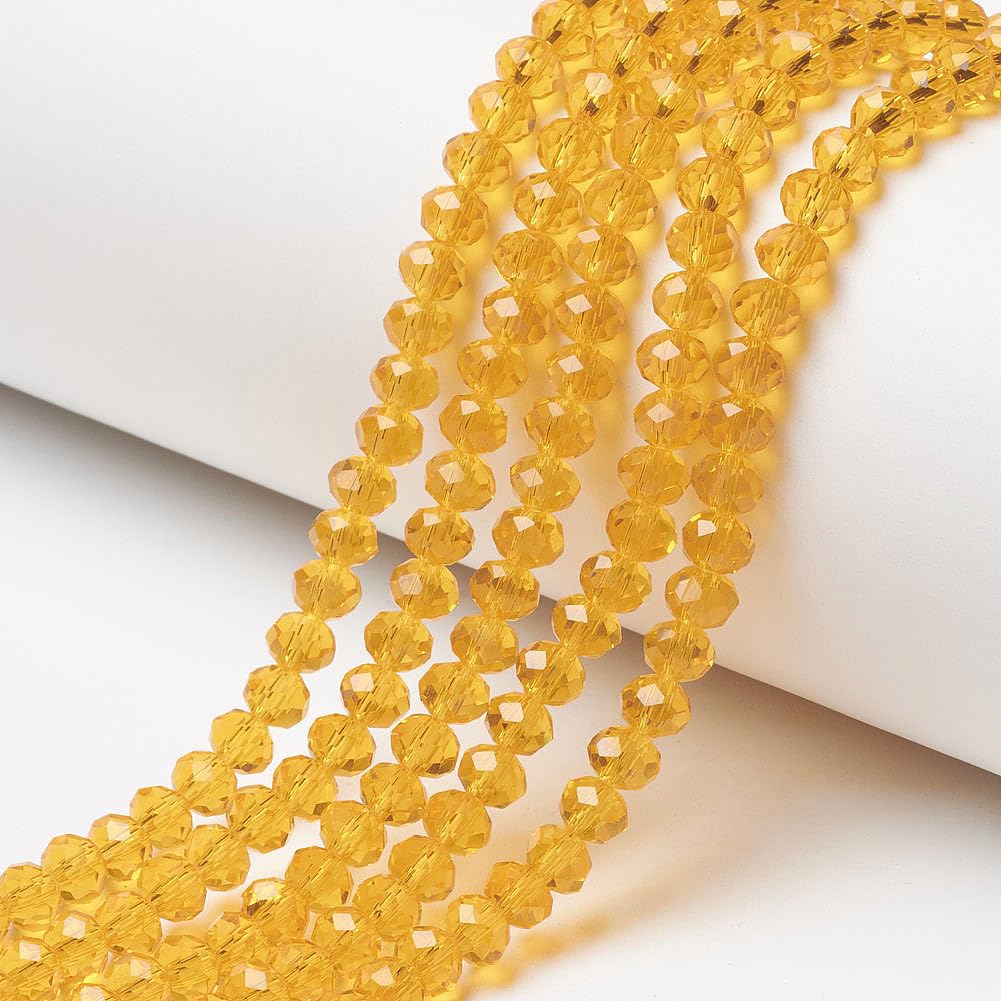 85pcs Faceted Glass Rondelle Beads for Jewelry Making 6x5mm Orange Electroplated