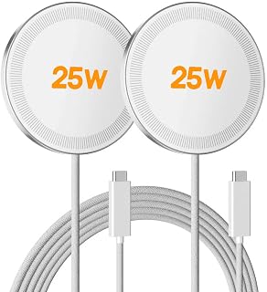 MagSafe 25W Wireless Charger for Apple Magnetic Fast Charging Pad | Compatible for iPhone Duo 18 17 17e 16 16e 15 14 13 12 Pro Max - AirPods-Slim Portable for Travel Bedside - 2 Pack, White