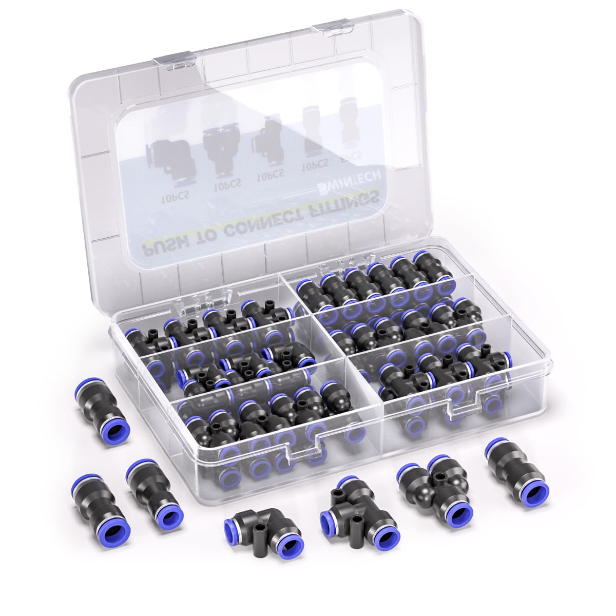 Bwintech 46 Pcs 6mm Pneumatic Quick Push in Connect Air Tube Fitting Kit,(6mm St